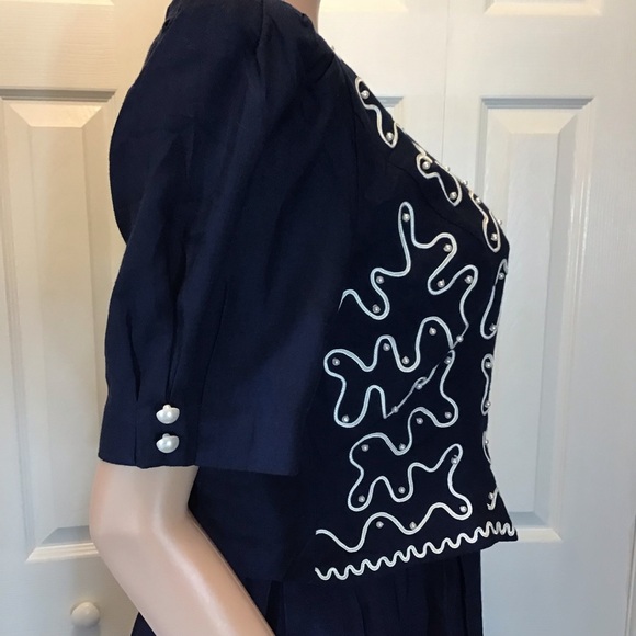 Plaza South Vintage Blue Beaded Short Sleeve Secretary Popover Dress Size 4 - Picture 5 of 8